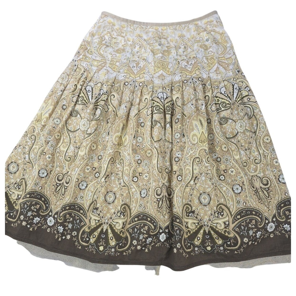 Vintage Talbots Skirt 4 Lined Cotton Brown Paisley Damask Border Print Midi
